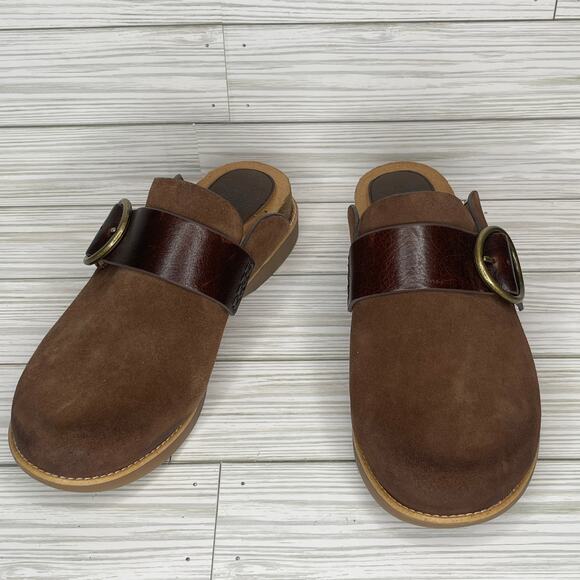Sofft Women's Sz 8 Brown Suede Leather Buckle Clogs Mules Slip-On Comfort Shoes - Picture 1 of 6